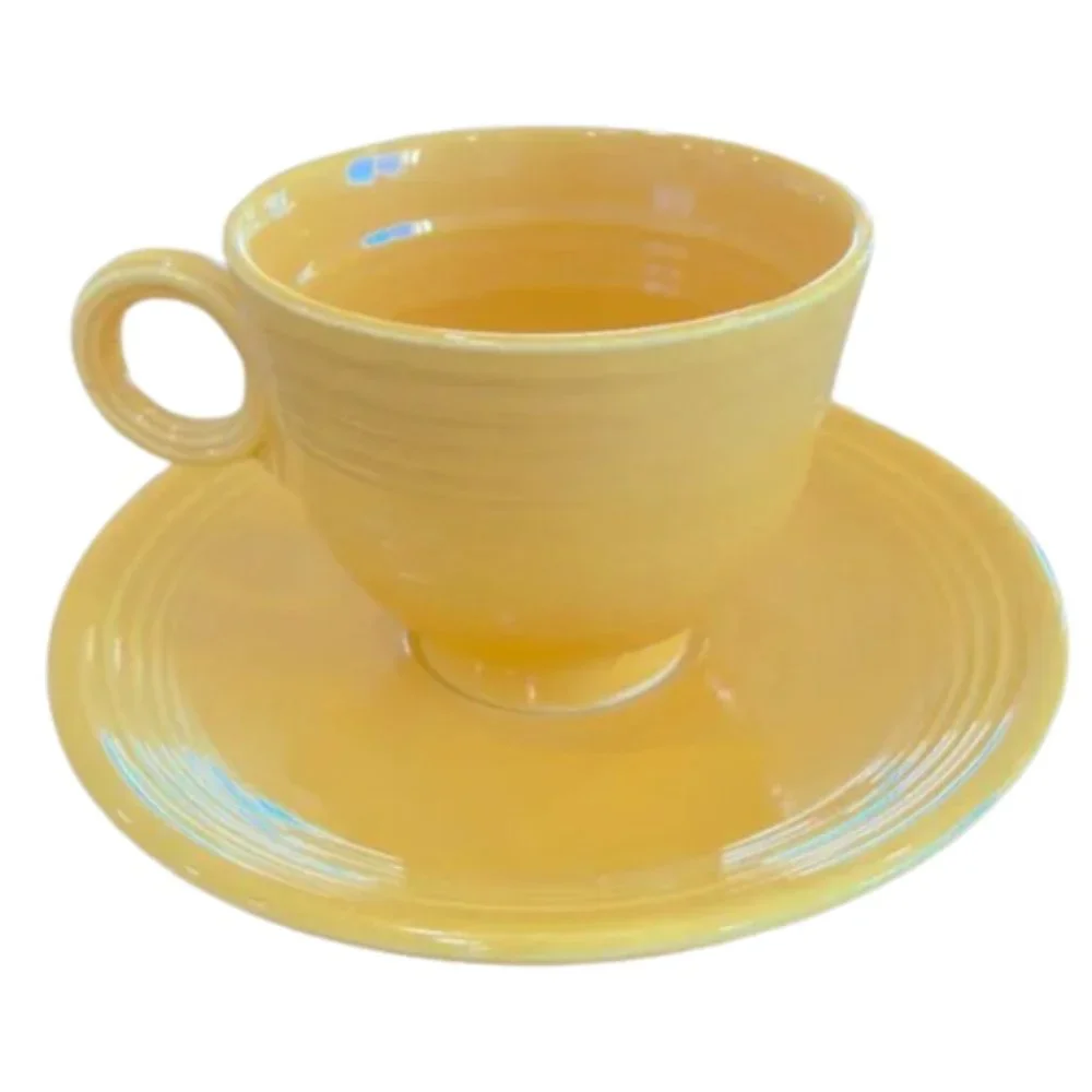 Fiestaware Mid Century Modern Colorful Cup & Saucer Set Original Yellow